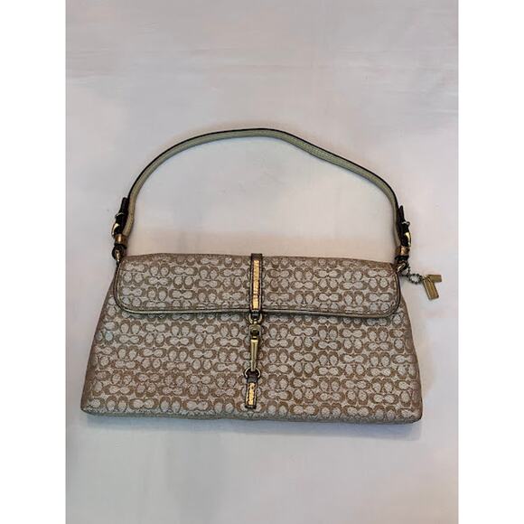 Coach Logo Y2K Hamptons Bag Vintage Tan and Gold Shimmering Metallic - Picture 1 of 10